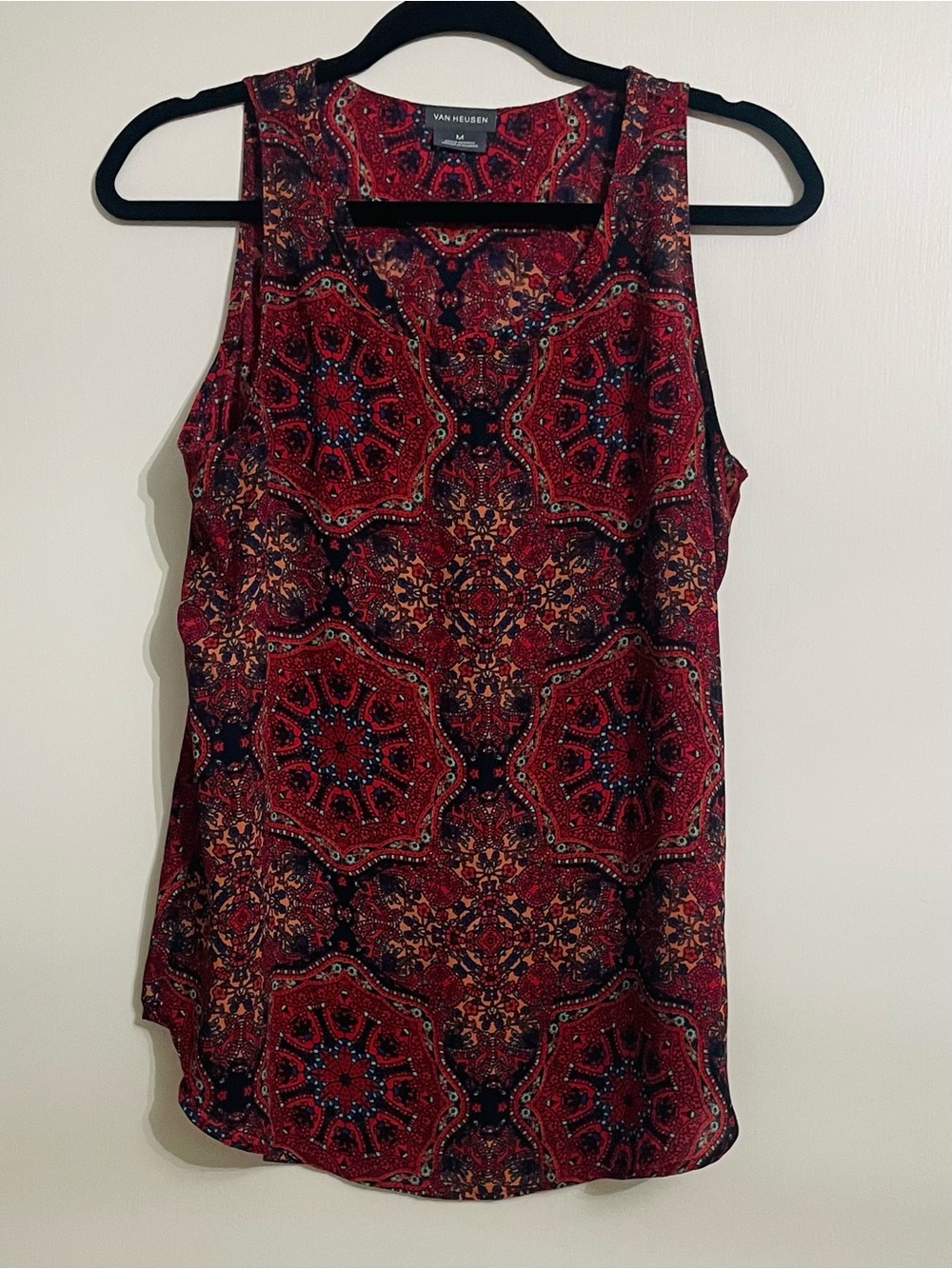 Van Heusen Red and Black Medallion Print Sleeveless Top